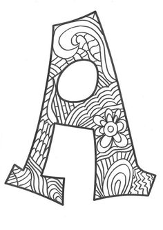 the letter a is decorated with flowers and swirly designs, as well as an ornamental font