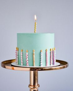 a birthday cake with lit candles on it