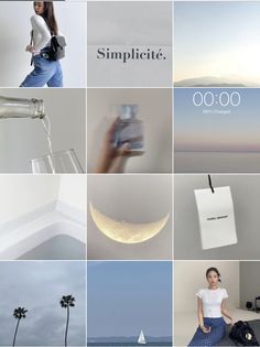 a series of photographs with different images and words on them, including an image of a woman holding a cell phone