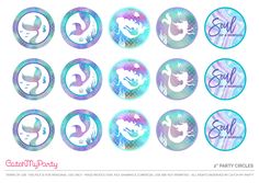 the little mermaid cupcake toppers are in pastel colors and have different designs on them