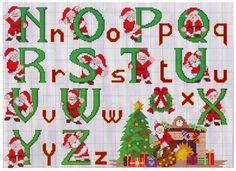 a cross stitch christmas alphabet with santa claus