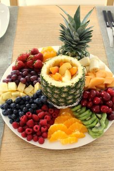 a plate full of different types of fruits