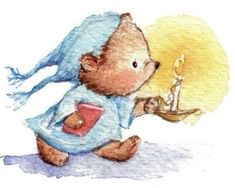 a drawing of a teddy bear holding a candle