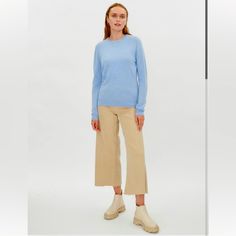 Crewneck Long Sleeves Pullover Style Rib-Knit Trim High-Low Hem High Low Hem, Cashmere Sweater, Long Sleeve Pullover, Cashmere Sweaters, Aqua Blue, Pullover Styling, High & Low, High Low, Rib Knit