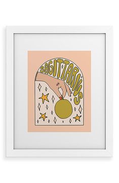 an art print with the words smarttons in green and yellow on pink background