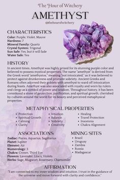 Amethyst Magical Properties, Amethyst Crystal Affirmation, Cleansing Amethyst Crystal, Amathis Stone Meaning, Amythest Crystals Meanings, Amethyst Meaning Crystals, Crystals And Gemstones Meanings, Crystals And Meanings, Amythest Crystals