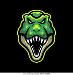 an angry green monster's head with its mouth open and teeth wide open on a black background