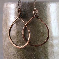 Organic Teardrop Copper Earrings | Etsy Hand Forged Teardrop Earrings For Gift, Hand Forged Teardrop Earrings As Gift, Wire Wrapped Copper Teardrop Earrings, Hypoallergenic Teardrop Copper Jewelry, Hammered Copper Earrings, Hammered Jewelry, Big Hoop Earrings, Jewelry Metal, Ear Candy