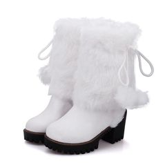 Block Shoes, Boot Pulls, Chunky Heel Shoes, Womens Mid Calf Boots, Pull On Boots, White Boots, Fur Boots, Calf Boots