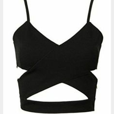 Like New, Nwot.... Super Sexy With Gold Color Side Zipper Black Low-cut Crop Top With Built-in Bra, Trendy V-neck Crop Top For Club, Chic Black Low-cut Crop Top, Chic Cami Crop Top For Club, Spring Low-cut Crop Top For Night Out, Trendy Low-cut Crop Top For Club, Low-cut Crop Top For Night Out In Spring, Low-cut Crop Top For Spring Night Out, Summer Bandage Tops For Night Out