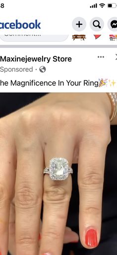 a woman's hand with a ring on top of her finger and the words facebook are