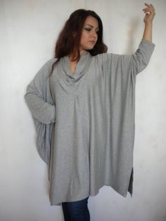 plus size cowl neck tunic oversize sweater dress boxy t-shirt long sleeve top wide loose maternity t Relaxed Fit V-neck Tunic For Fall, Oversized Batwing Sleeve Poncho For Spring, Versatile Oversized Turtleneck Tops, Oversized Gray Turtleneck Top, Gray Oversized Turtleneck Top, Oversized Batwing Sleeve Poncho, Oversized Long Sleeve Tunic For Fall, Casual Long Sleeve Poncho For Loungewear, Casual Oversized Poncho For Layering