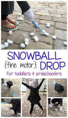 snowball and fine motor drop activities for toddlers and preschoolers to play with