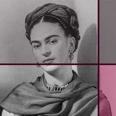 three different pictures of women with necklaces and scarves on their heads, one in black and white the other in pink