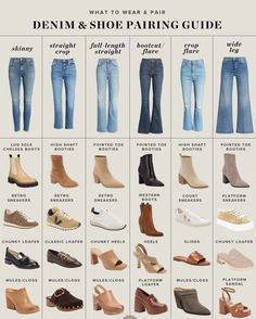 After writing about the best denim and shoe combinations for fall, today I'm summing up what shoes to wear with all types of jeans. Fashion Capsule Wardrobe - What Shoes to Wear with All Types of Jeans spring 2023 outfits midsize spring 2023 outfits work spring 2023 outfits for women #spring2023outfitswomen #spring2023outfitstrends #spring2023outfitsplussize #spring2023outfitscasual #spring2023outfitsmidsize #spring2023outfitswork #spring2023outfitsforwomen Wardrobe For Women In Their 30s, Guess Outfits Women Fashion Styles, Shoes For Cropped Jeans, 8 Core Style Aesthetics, Hour Glass Outfits Casual, Dress In Your 30s For Women, Shoes To Wear With Cropped Flare Jeans, Coctail Attaire Woman Wedding, Casual Fall Capsule Wardrobe 2023