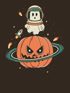 an astronaut is sitting on top of a pumpkin