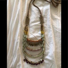 Anthropologie Layered Necklace 5 Layers Of Gorgeous Beads Never Worn Bohemian Multi-strand Beige Jewelry, Beige Jewelry With Colorful Beads For Festivals, Beige Festival Jewelry With Colorful Beads, Beige Bohemian Multi-strand Jewelry, Bohemian Beige Multi-strand Jewelry, Bohemian Beaded Necklaces With Colorful Beads In Beige, Bohemian Cream Necklace For Festivals, Bohemian Beaded Necklace With Large Beige Beads, Bohemian Beige Beaded Necklace With Large Beads