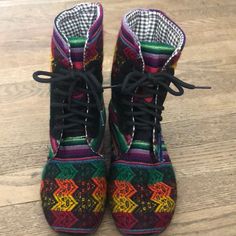 Super Fun Lace Up Brazilian Colorful Boot With Rubber Sole. Size 35 Euro Size Us 5. Measures About 8.5 Inches Hippie Boots, Clothes Diy, Shoes Brand, Lace Up Boots, Shoe Brands, Diy Clothes, Shoe Laces, Rubber Sole, Blue And Purple