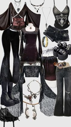 Charmed 90s Outfits, Hippy Goth Aesthetic, Whimsy Goth Aesthetic Outfits, Hippie Goth Makeup, Gothic Inspired Outfits, Gothic Hippie Outfits, Whimsie Goth, Whimsy Gothic Outfit, Witchy Goth Outfit