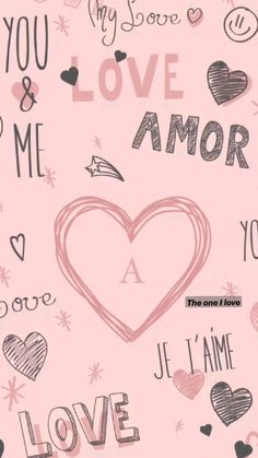 a pink background with hearts, stars and words in the shape of an i love you