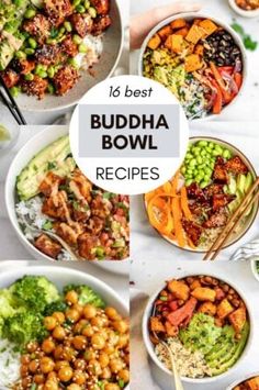 buddha bowls with chopsticks in them and the words 10 best buddha bowl recipes