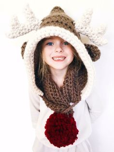 Rudy the Reindeer Hooded Scarf Cowl Scarf Crochet, Hooded Cowl Crochet Pattern, Bride Crochet, Hooded Cowl Scarf, Hooded Scarf Pattern, Reindeer Ears, Reindeer Hat, Crochet Hooded Scarf, Crochet Hood