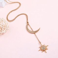 Necklace Silver Rhinestone Moon and Stars Celestial Necklace, Moon Pendant Necklace, Star Pendant Necklace, Dangle Necklaces, Moon And Star, Gold Earrings Dangle, Seed Bead Jewelry, Moon Pendant, Moon Necklace