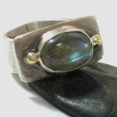 Sterling and Gold Oval Labradorite Ring Silver Rings For Women Unique, Men Rings Silver, Gold Stone Ring, Unique Rings For Women, Rings For Women Unique, Handmade Silver Rings, Ring Rectangle, Oval Stone Ring, Ring Blue Stone