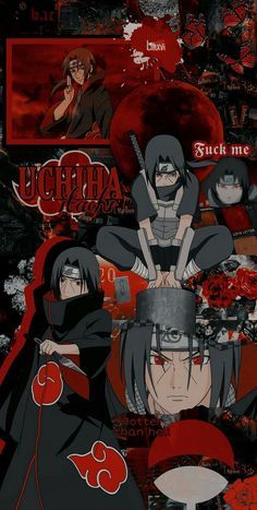 an anime poster with the characters in black and red