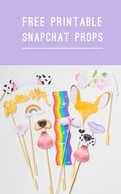 a group of cake toppers sitting on top of a white table with the words free printable snapchat props