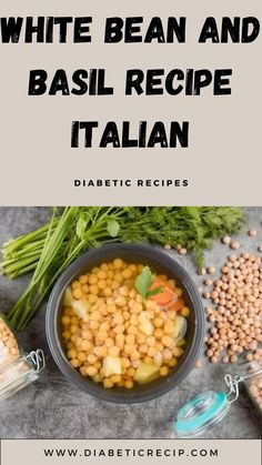 white bean and basil recipe with text overlay