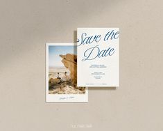 an image of save the date card with two animals on it and one bear in the background