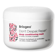 Don't Despair, Repair! Deep Conditioning Hair Mask - DONT DESPAIR REPAIR MASK 8OZBenefitsStrengthens damaged hairHelps prevent future damageClean and naturally derived, formulated 6-free, and made with Briogeo proprietary NOVA Complex that fortifies, nourishes, and protectsKey IngredientsRosehip Oil: Provides essential fatty acids which are crucial in maintaining hair hydration and controlling frizzAlgae Extract: Provides minerals, amino acids, antioxidants, and vitamins to nourish and strengthe Briogeo Don't Despair Repair, Deep Conditioning Mask, Deep Conditioning Hair Mask, Laurus Nobilis, Conditioning Hair Mask, Best Hair Mask, Deep Conditioning Hair, Conditioning Hair, Hair Repair Mask