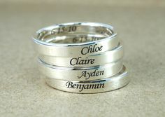 Custom name ring band ring sterling silver by JewelryGhouse Custom Name Ring, Mother's Rings, Mothers Ring Stackable, Personalized Promise Rings, Date Ring, Mothers Rings, Stackable Name Rings, Morganite Engagement Ring Set, Mothers Ring