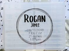 personalized plastic storage box with name and date on the lid for crafting supplies