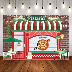 Mocsicka Pizza Shop Backdrop – Mocsicka Party Pizza Shop, Red Love, Custom Backdrop, Outdoor Party, Backdrops For Parties, Washer And Dryer