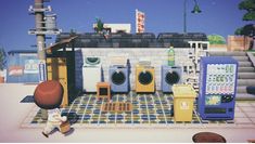 an animated image of a small town with washing machines