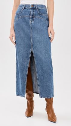 Madewell Western Yolk Midi Skirt | Shopbop Madewell Outfits, Equestrian Chic, Madewell Skirt, Velvet Slip Dress, Autumn Weekend, Classic Shirt Dress, Puff Dress, Faux Leather Biker Jacket, Tulip Skirt