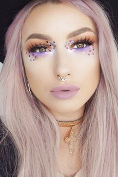 Easy Space Makeup, Lola Liner, Space Makeup Looks, Space Make Up, Festival Makeup Rhinestones, Makeup Space, Rave Halloween