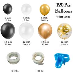 various balloons and confetti cutters are shown in this graphic representation for each balloon