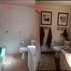 before and after pictures of a bathroom remodel