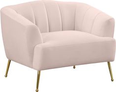 a light pink chair with gold legs on a white background for use in interior design