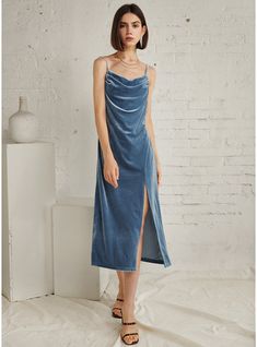 JJ's House No Velvet Midi V-Neck Fall Spring Winter A-line NO Dusty Blue S Height:5.7ft(174cm) Bust:33.5in(85cm) Waist:26in(66cm) Hips:36in(91cm) Tea-Length Dress. #JJ's House #No #Velvet #Midi #VNeck #Fall #Spring #Winter #Aline #NO #DustyBlue #S #TeaLength #Dress Blue Velvet Dress Long, Light Blue Velvet Dress, Midi Homecoming Dresses, Blue Velvet Midi Dress, Different Types Of Dresses, Flowy Midi Dress, Blue Velvet Dress, Fall Wedding Guest Dress, Velvet Midi Dress