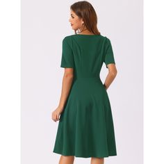 This sweetheart neckline adds a feminine touch to the dress while still maintaining a professional look. This length of the dress is usually around knee-length or slightly below, bringing a modest and appropriate choice for the workplace. Suit for summer and for many occasions, such as cocktail, formal, daily, shopping, evening and work event. Green Midi Dress With Fitted Bodice, Formal Green Knee-length Midi Dress, Green Knee-length Midi Dress For Formal Events, Formal Fitted Midi Dress With Heart-shaped Neckline, Green Midi Dress With Fitted Bodice And Short Sleeve, Classic Knee-length Lined Dresses, Classic Lined Knee-length Dresses, Green A-line Dress For Office, Classic Knee-length Midi Dress With Flattering Cut