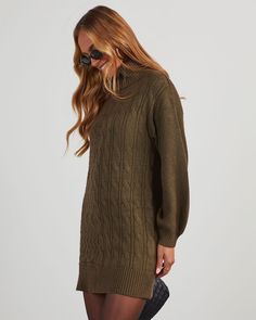 It's the season to rock your best knits! The Sherwood Cable Knit Mini Sweater Dress is a new fave that features a turtle neckline and is made from touchable, cable knit fabric. Designed in a mini length without any closures or lining, we love this look styled with tights, tall boots and a statement coat. Fitted Turtle neckline Long sleeves Cable knit fabric 64% Acrylic 26% Polyester 10% Nylon Runs Large Fall Cable Knit Sweater Dress, Cozy Cable Knit Sweater Dress For Fall, Fall Pointelle Knit Sweater Dress, Fall Cable Knit Turtleneck Sweater Dress, Mini Sweater, Statement Coat, Vici Collection, Select Shop, A Turtle