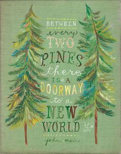 the words between two pines there is a doorway to a new world on a green background