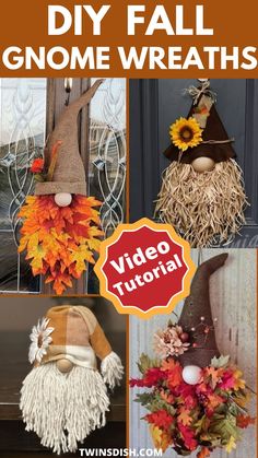 fall gnome wreaths with text overlay that says diy fall gnome wreaths