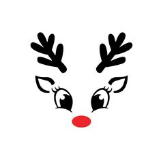 a black and white reindeer face with red nose