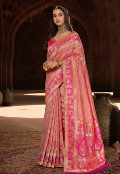 Silk Saree with blouse in Pink colour 10177 Desc: Saree Color : Pink Saree Fabric : Silk Wash Care : Dry clean Sleeve Style : Half Sleeve Long Sleeves : Done only in Custom Stitch Sleeves Lining : Done only in Custom Stitch Bust Size : 32 to 42 Inches Occasion : Wedding Sangeet Reception Social Gathering Pongal Gudi Padwa Onam. With Express Free Shipping Buy Indian Party wedding wear Bridal Sarees Silk Saree with blouse in Pink colour 10177 online in USA, UK and Canada from KollyBollyEthnics.com Vs Image, Paisley Motifs, Organza Blouse, Art Silk Sarees, Trendy Sarees, Organza Saree, Work Sarees, Anarkali Dress, Traditional Sarees