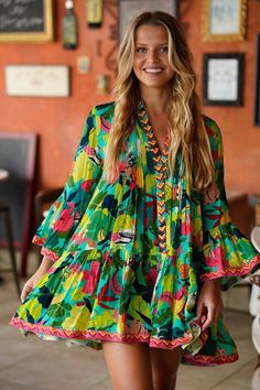 Stil Boho, Western Dresses, Printed Mini Dress, Fashion Sewing, Fashion Tops, Short Dress, Look Fashion, Chic Outfits, Boho Chic